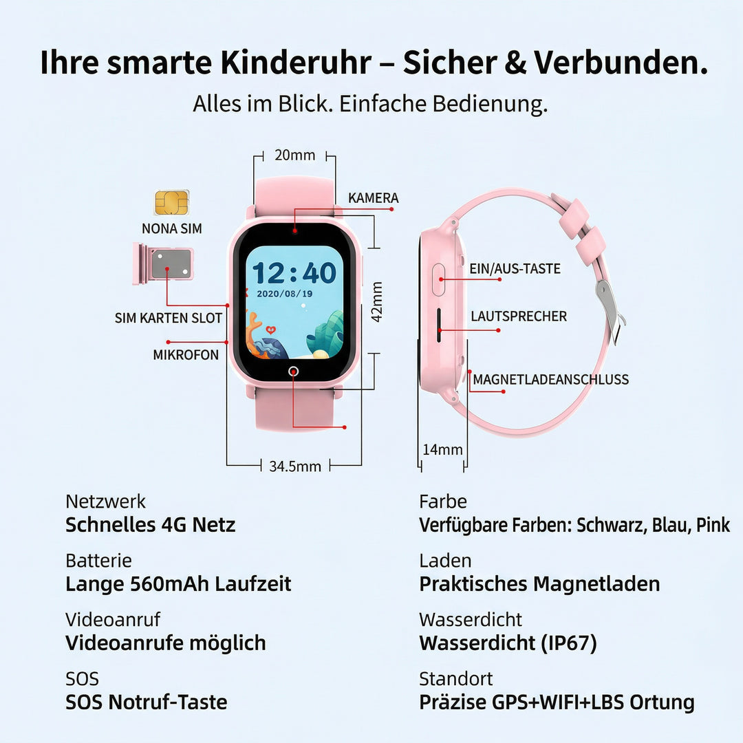 SicherLino LinoWatch – 4G GPS Kinderuhr mit SOS - Mondwerk